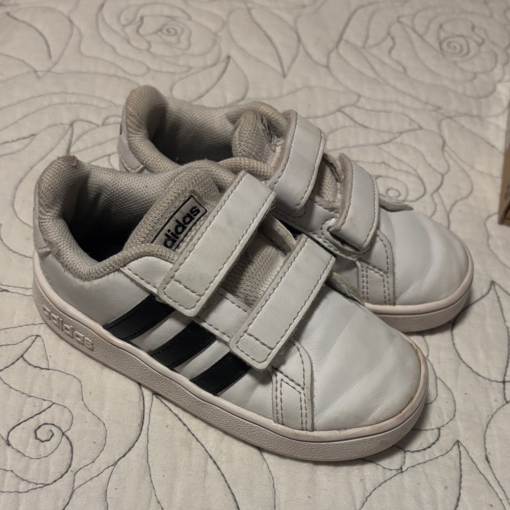 Adidas toddler White and Black Velcro Sneakers